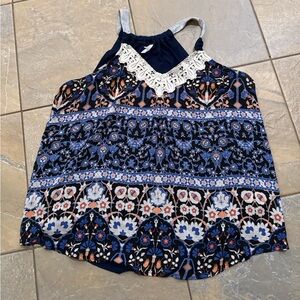 Xhilaration Navy and White Patterned Tank Top